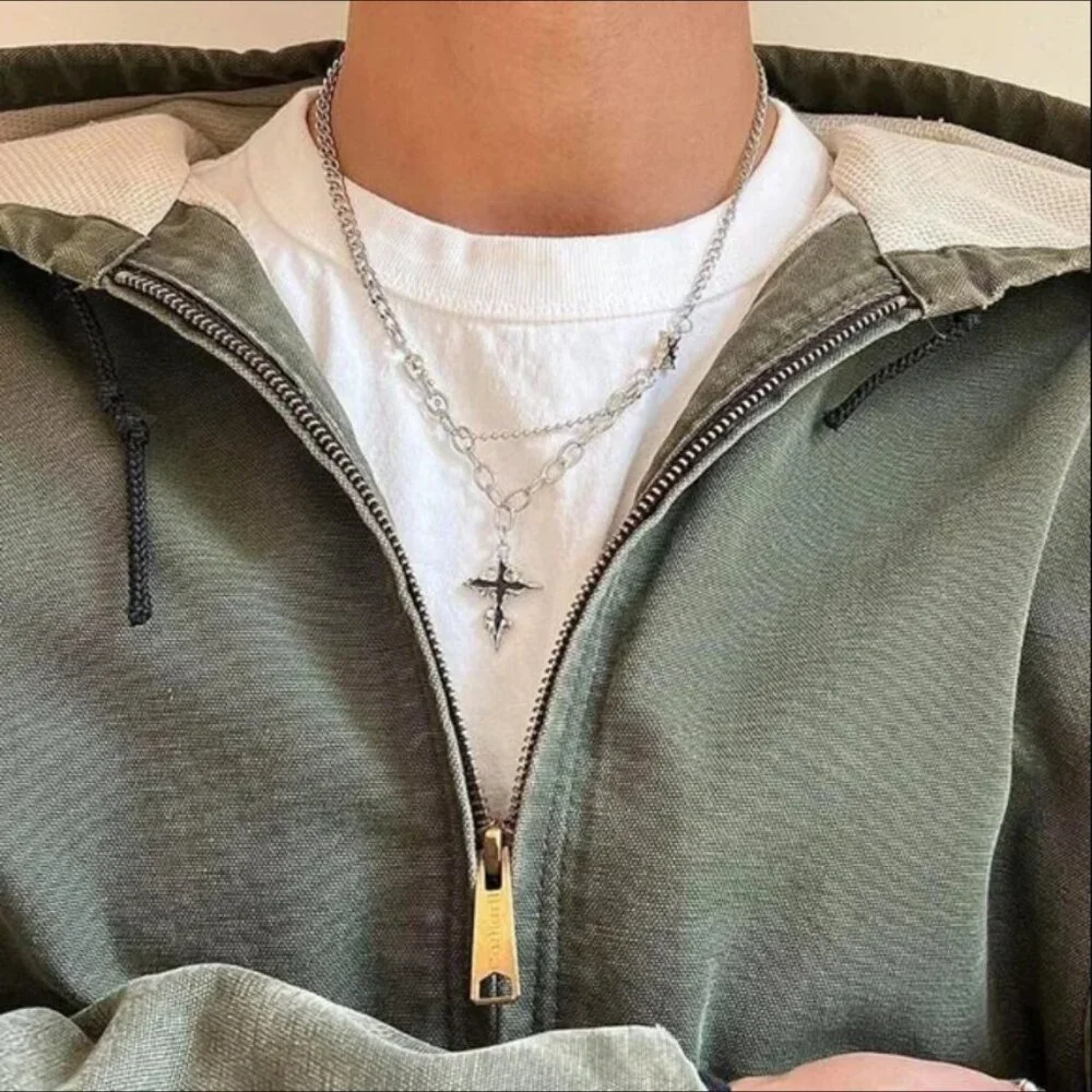 y2k 2000s grunge crystal cross pendant necklace